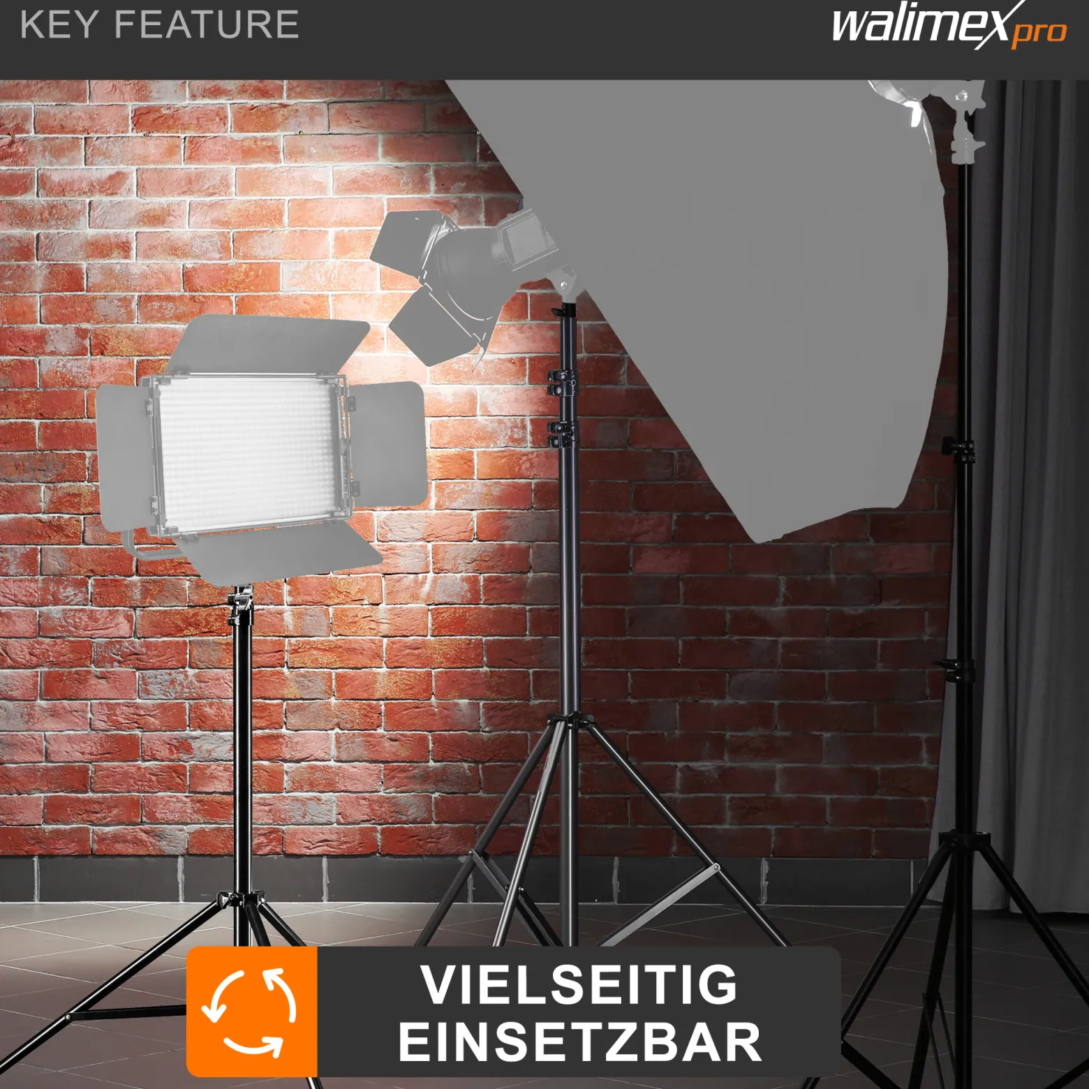 Walimex pro Lichtstativ WT-806 bis 256 cm Höhe, Blitzstativ mit Federdämpfung inkl. 3/8" Adapter & Tasche, Lampenstativ bis 6 kg, Studiostativ für Ringlicht, Reflektor, Blitz & Video
