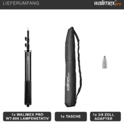 Walimex pro Lichtstativ WT-806 bis 256 cm Höhe, Blitzstativ mit Federdämpfung inkl. 3/8