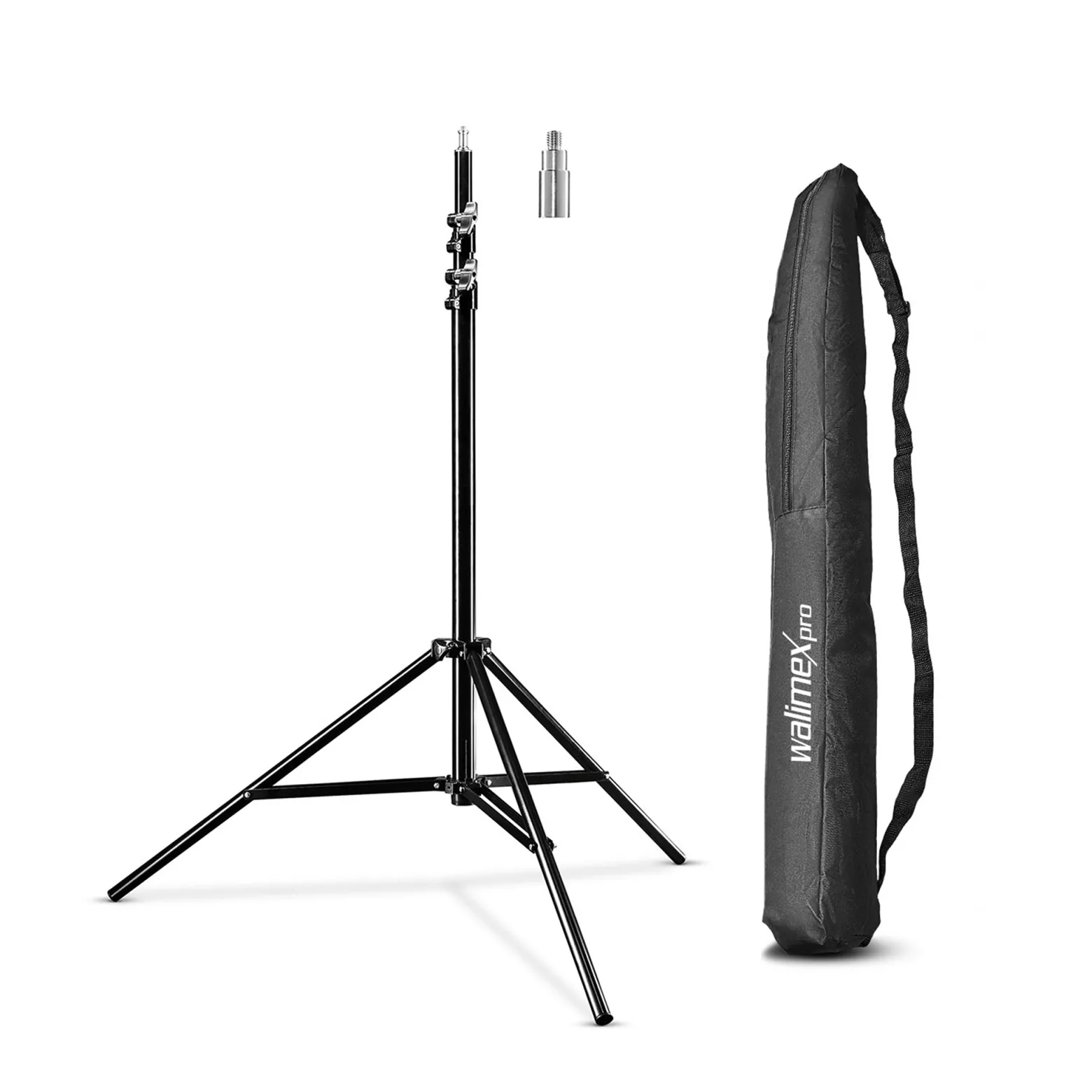 Walimex pro Lichtstativ WT-806 bis 256 cm Höhe, Blitzstativ mit Federdämpfung inkl. 3/8" Adapter & Tasche, Lampenstativ bis 6 kg, Studiostativ für Ringlicht, Reflektor, Blitz & Video