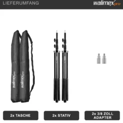 Walimex pro Lichtstativ WT-806 2er-Set bis 256 cm Höhe, Blitzstativ mit Federdämpfung inkl. 3/8" Adapter & Taschen, Lampenstativ bis 6 kg, Studiostativ für Ringlicht, Reflektor, Blitz & Video