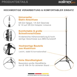 Walimex pro Lichtstativ WT-806 3er-Set bis 256 cm Höhe, Blitzstativ mit Federdämpfung inkl. 3/8" Adapter & Taschen, Lampenstativ bis 6 kg, Studiostativ für Ringlicht, Reflektor, Blitz & Video