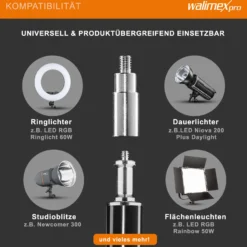 Walimex pro Lichtstativ WT-806 3er-Set bis 256 cm Höhe, Blitzstativ mit Federdämpfung inkl. 3/8