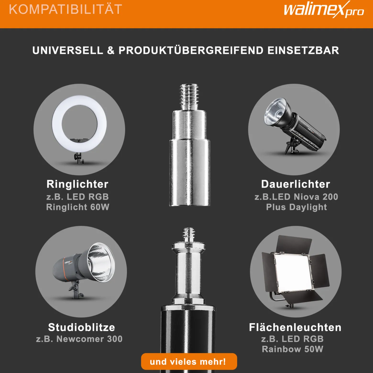 Walimex pro Lichtstativ WT-806 3er-Set bis 256 cm Höhe, Blitzstativ mit Federdämpfung inkl. 3/8" Adapter & Taschen, Lampenstativ bis 6 kg, Studiostativ für Ringlicht, Reflektor, Blitz & Video