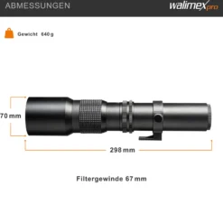 Walimex pro 500/8,0 Linsen Objektiv für verschiedene Kameras, DSLR-Objektiv für Vollformat und APSC, Teleobjektiv mit eingebauter Irisblende, hochwertiges Kameraobjektiv