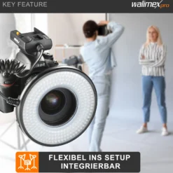 Walimex pro Macro LED Ringlicht DSR 232, Ringleuchte 14 W mit 232 LEDs, stufenlos dimmbares Videolicht