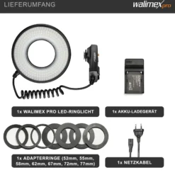 Walimex pro Macro LED Ringlicht DSR 232, Ringleuchte 14 W mit 232 LEDs, stufenlos dimmbares Videolicht