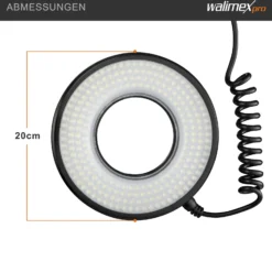 Walimex pro Macro LED Ringlicht DSR 232, Ringleuchte 14 W mit 232 LEDs, stufenlos dimmbares Videolicht