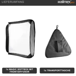 Walimex pro Magic Softbox 600 x 600 x 400 mm, Lichtformer um 360° drehbar, einfacher Aufbau, inkl. Frontdiffusor und Tasche, ideal für Kompaktblitze, Produkt- und Peoplefotografie
