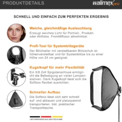 Walimex pro Magic Softbox 600 x 600 x 400 mm, Lichtformer um 360° drehbar, einfacher Aufbau, inkl. Frontdiffusor und Tasche, ideal für Kompaktblitze, Produkt- und Peoplefotografie