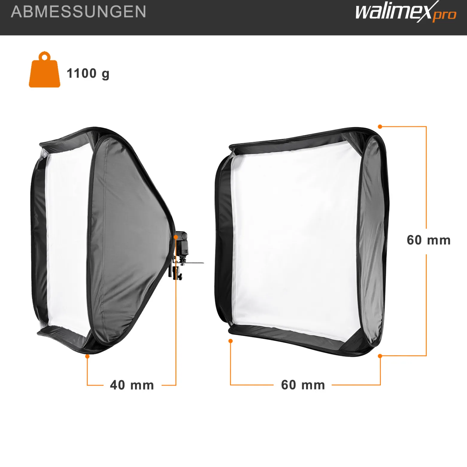 Walimex pro Magic Softbox 600 x 600 x 400 mm, Lichtformer um 360° drehbar, einfacher Aufbau, inkl. Frontdiffusor und Tasche, ideal für Kompaktblitze, Produkt- und Peoplefotografie