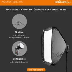 Walimex pro Magic Softbox 600 x 600 x 400 mm, Lichtformer um 360° drehbar, einfacher Aufbau, inkl. Frontdiffusor und Tasche, ideal für Kompaktblitze, Produkt- und Peoplefotografie