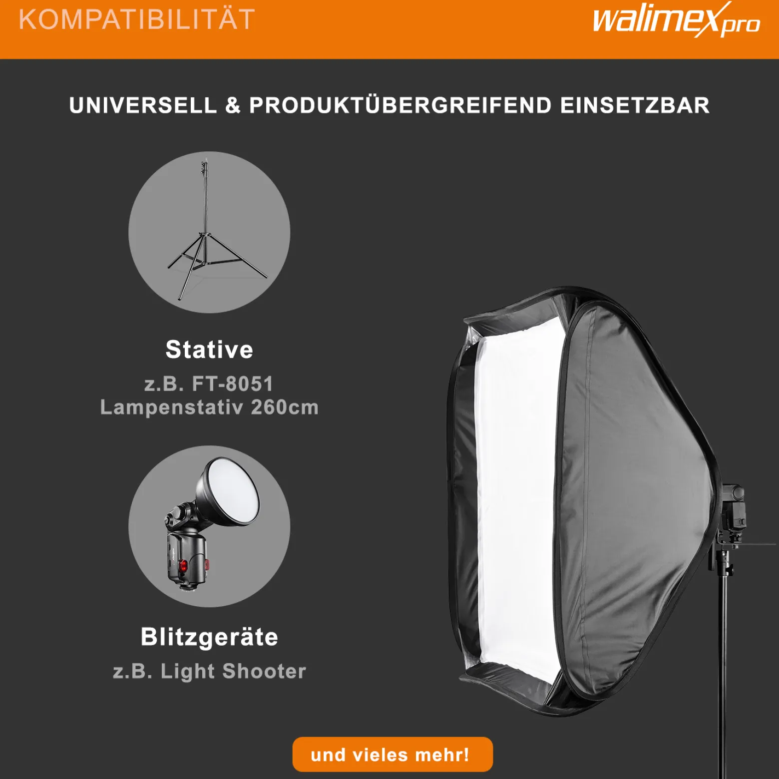 Walimex pro Magic Softbox 600 x 600 x 400 mm, Lichtformer um 360° drehbar, einfacher Aufbau, inkl. Frontdiffusor und Tasche, ideal für Kompaktblitze, Produkt- und Peoplefotografie