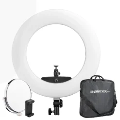 Walimex pro Medow 960 Pro LED-Ringlicht, Ringleuchte Bi-Color 3200-5500 K, dimmbare Videoleuchte mit Fernbedienung 96 W, kompatibel mit verschiedenen Lampenstativen