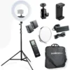 Walimex pro Medow 960 Pro LED-Ringlicht Set inkl. Stativ & NP-F Akkus, Bi-Color Ringleuchte, dimmbare Videoleuchte mit Fernbedienung 96 W, Lampenstativ mit Federdämpfung