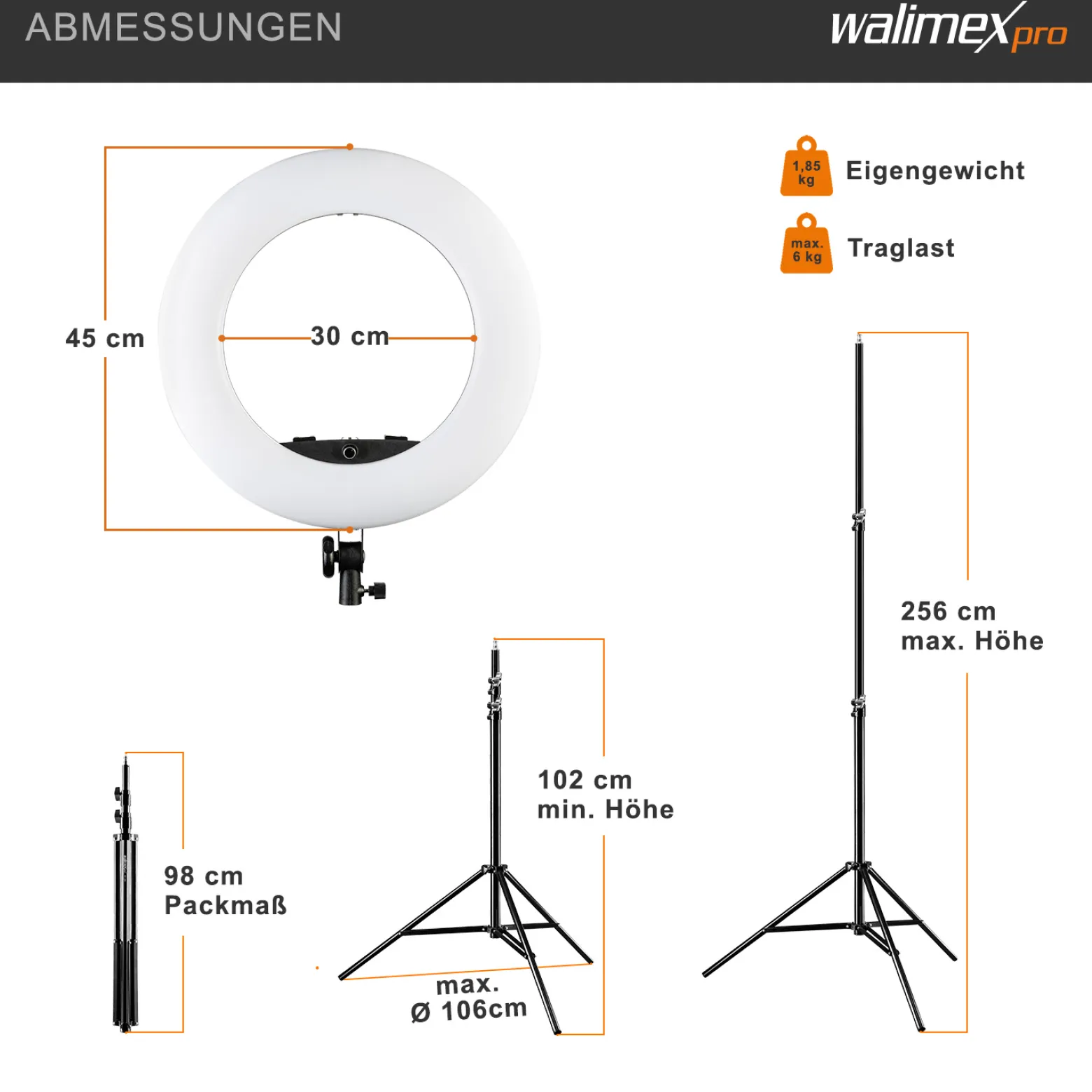 Walimex pro Medow 960 Pro LED-Ringlicht Set inkl. Stativ & NP-F Akkus, Bi-Color Ringleuchte, dimmbare Videoleuchte mit Fernbedienung 96 W, Lampenstativ mit Federdämpfung