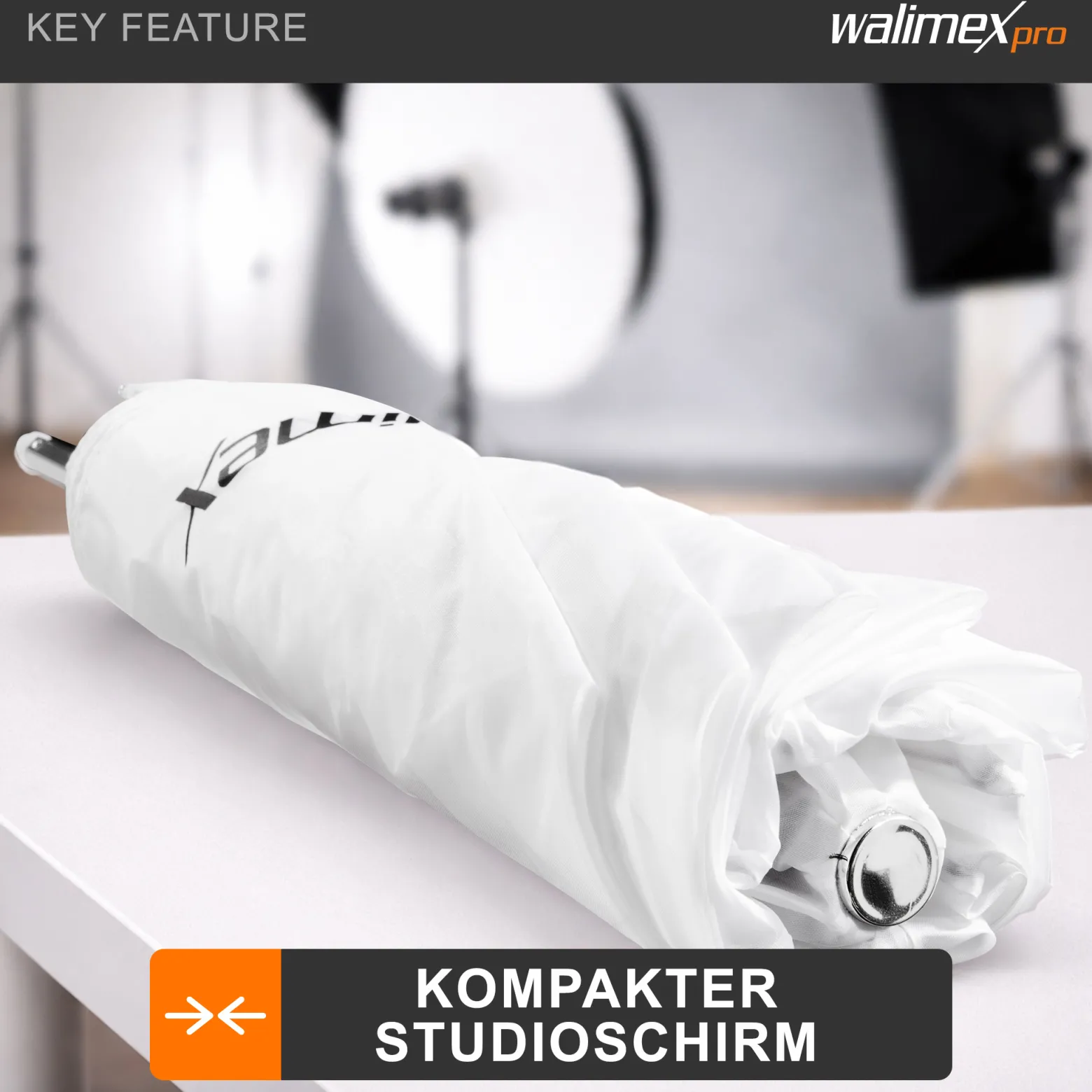 Walimex pro Mini Durchlichtschirm 91 cm Durchmesser, Fotoschirm faltbar auf 40 cm inkl. Transporttasche, Lichtformer für weiche Lichtcharakteristik, Studioschirm für Fotostudio