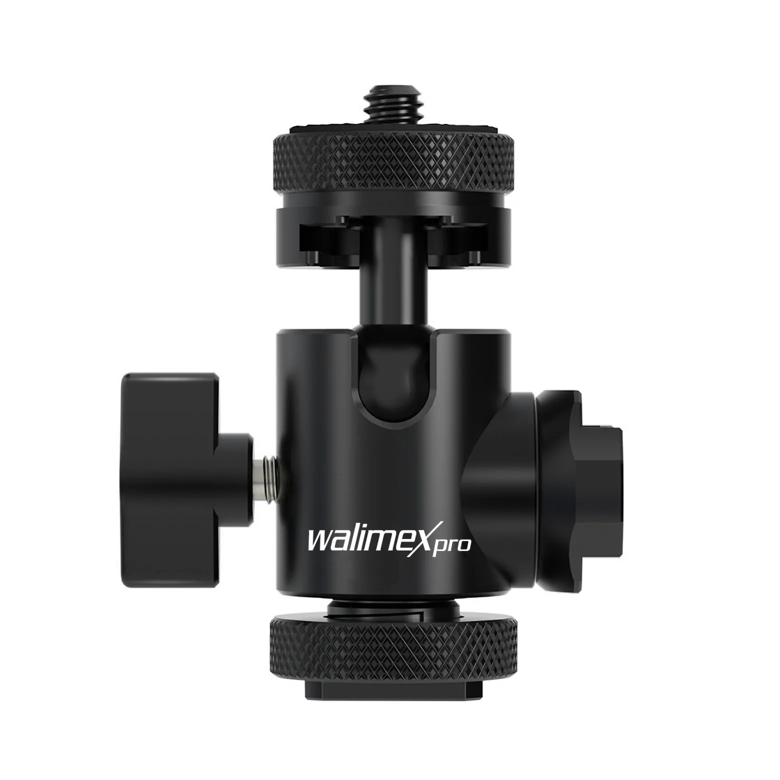 Walimex pro Mini Kugelkopf Double Shoe mit 2x Blitzschuh, 1/4 Zoll Anschluss, belastbar bis 5 kg, Stativkopf 360° drehbar & 180° schwenkbar, Kamera Equipment für Kameras, LED Licht, Smartphone