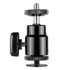 Walimex pro Mini Kugelkopf mit 1/4 Blitzschuhadapter belastbar bis 1,5 kg, Stativkopf 360° drehbar & 90° schwenkbar, Kamera Equipment für Kameras, LED Licht, Smartphone
