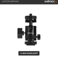 Walimex pro Mini Kugelkopf Single Shoe mit Blitzschuh, 1/4 Zoll Anschluss, belastbar bis 5 kg, Stativkopf 360° drehbar & 180° schwenkbar, Kamera Equipment für Kameras, LED Licht, Smartphone