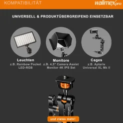 Walimex pro Mini Magic Arm Premium - 124 x 100 x 20 mm - Tragfähigkeit 3 kg max. - mit 1/4 und 3/8 Zoll Kugel Gewinden und Adapter - Kamerazubehör für Cages Rigs Dollys
