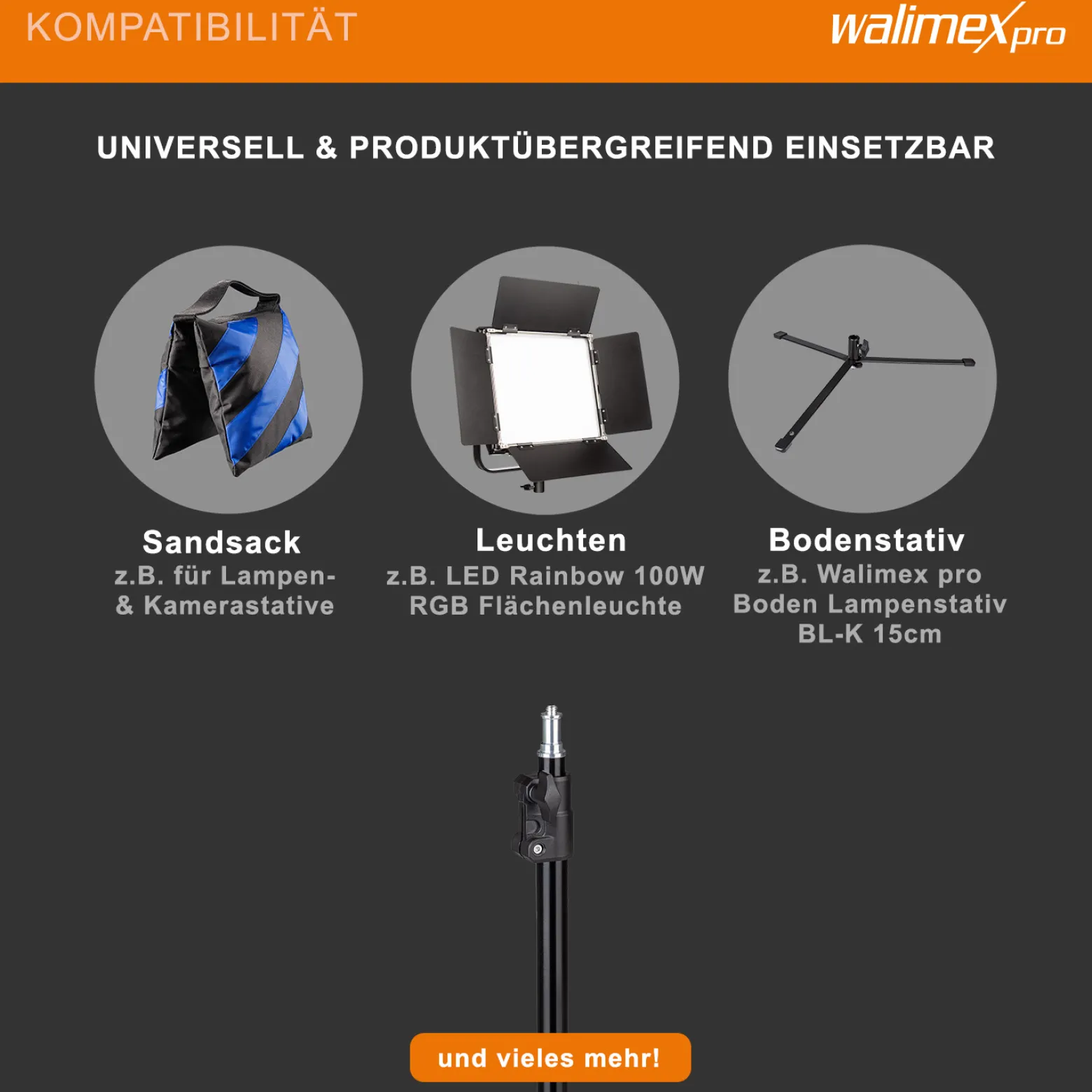 Walimex pro Mittelsäule LSM 45 für Fotostativ Kamerastativ - 49 x 70 x 22 mm / Tragkraft 3 kg / Ø Segmente 19/22 mm - Foto Video Zubehör Dreibein Einbein