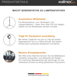 Walimex pro Mittelsäule LSM 45 für Fotostativ Kamerastativ - 49 x 70 x 22 mm / Tragkraft 3 kg / Ø Segmente 19/22 mm - Foto Video Zubehör Dreibein Einbein