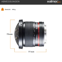 Walimex pro 8 mm Fisheye II Objektiv kompatibel mit Canon EF-S, Fish Eye Kameraobjektiv mit 167° Bildwinkel, Fischaugenobjektiv für APS-C Sensor, Weitwinkelobjektiv mit manueller Scharfeinstellung