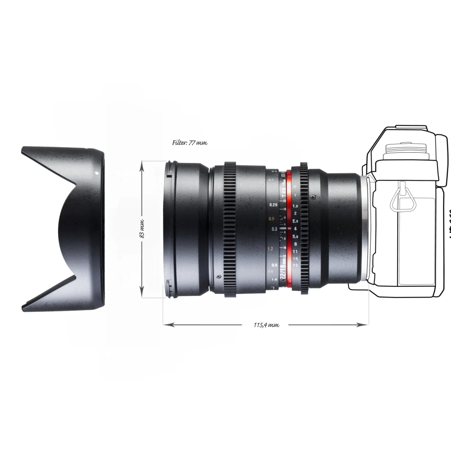 Walimex Pro 16mm 1:2,2 VCSC Video- und Foto Weitwinkelobjektiv (Filtergewinde 77mm, Gegenlichtblende, Zahnkranz, stufenlose Blende und Fokus) kompatibel mit Sony E Objektivbajonett schwarz