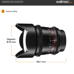 Walimex Pro 10mm 1:3,1 VCSC-Weitwinkelobjektiv (inkl. Gegenlichtblende, IF, Zahnkranz, stufenlose Blende und Fokus) für Canon EF-S Objektivbajonett schwarz