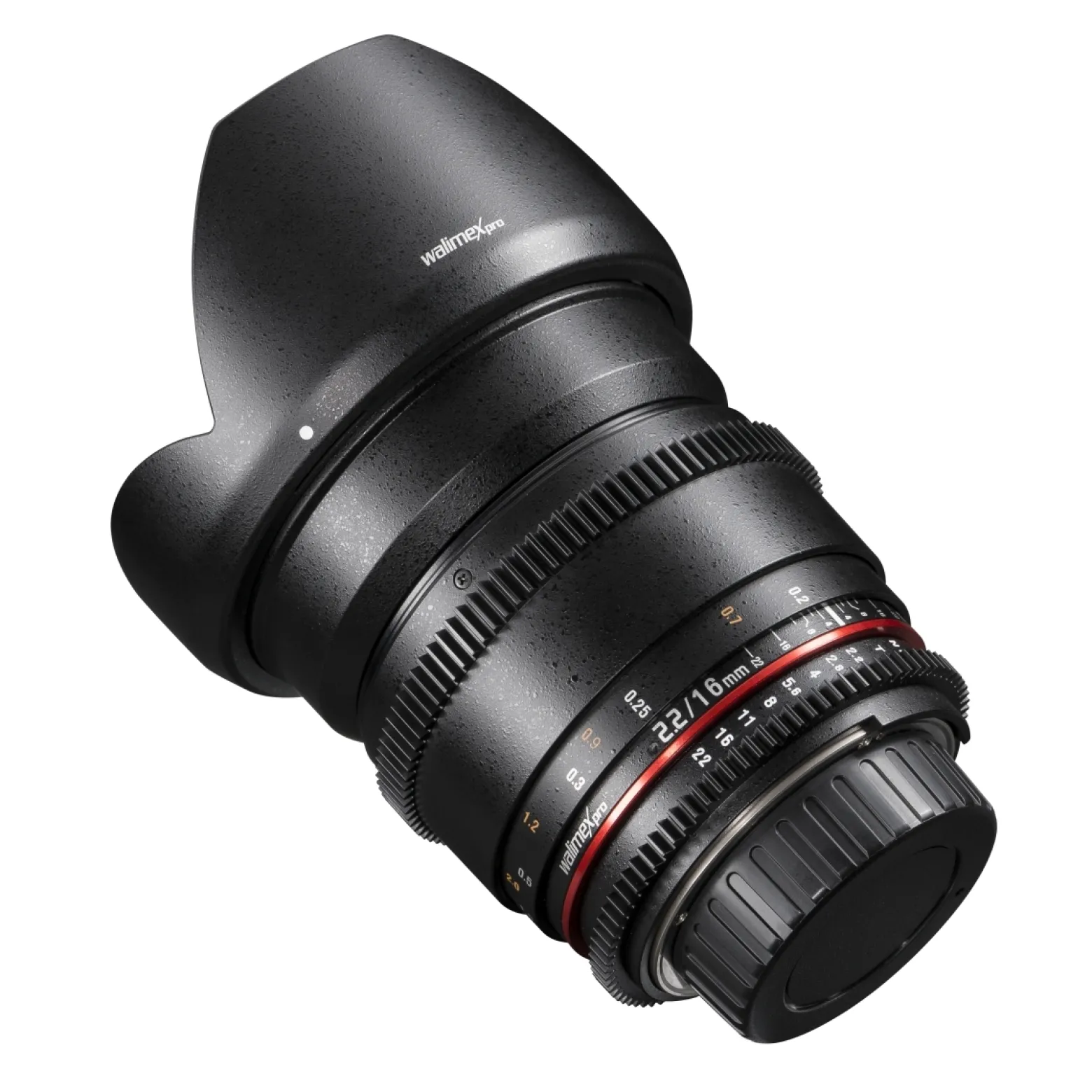Walimex Pro 16mm 1:2,2 VDSLR Video- und Foto Weitwinkelobjektiv (Filtergewinde 77mm, Gegenlichtblende, Zahnkranz, stufenlose Blende und Fokus) kompatibel mit Nikon F Objektivbajonett schwarz