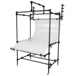 Walimex pro mobiler Aufnahmetisch XXL - Professioneller mobiler Aufnahmetisch für perfekte Produktaufnahmen bis 20 kg - mit variabler Höhe, diffusionsoberfläche, Beleuchtungsgerüst, Hintergrundhaken