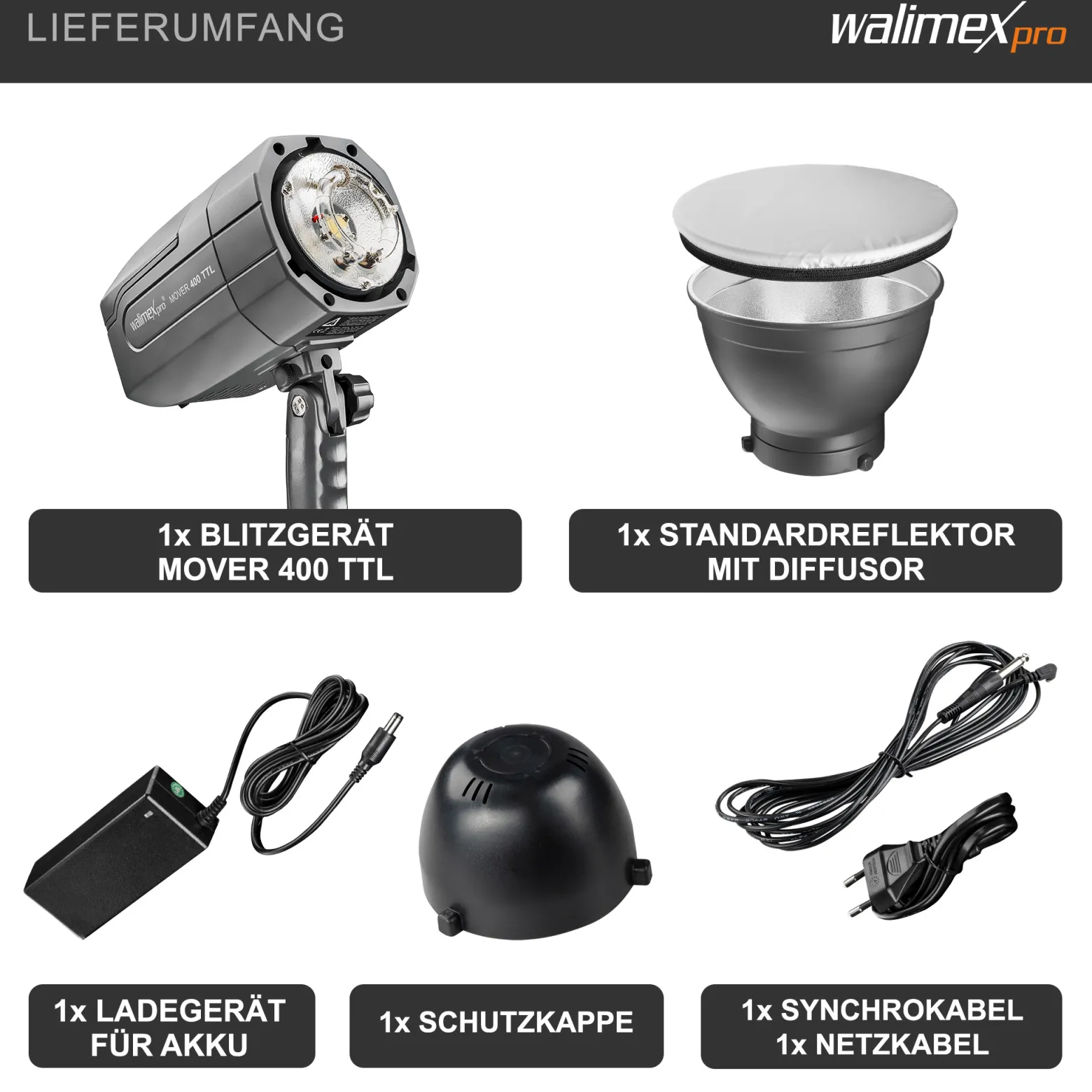 Walimex pro Mover 400 TTL Fotostudio-Blitzlicht 400 W 1/10000 s Schwarz, Grau - Fotostudio-Blitzlichter, Akkublitz Mover 400 TTL
