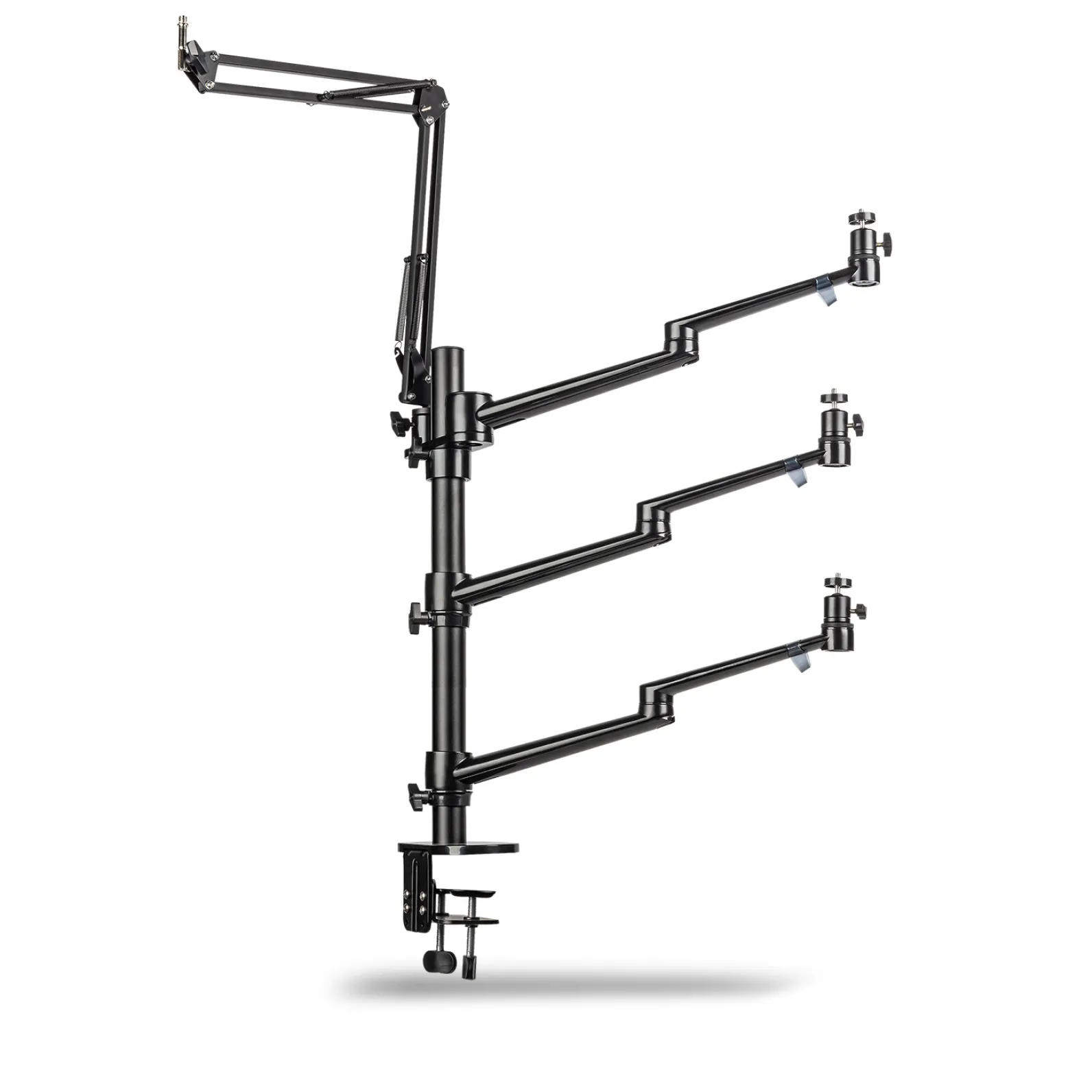 Walimex pro Multi Streaming Arm Tischstativ, Ständer zur Befestigung von Kamera, LED bis 2 kg inkl. 360° Kugelkopf für Vlogging, Video Calls, stabiles Klemmstativ bis 65 mm Tischdicke