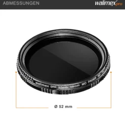 Walimex pro ND-Fader Graufilter vergütet 52 mm ND2-ND400 - Objektiv Filter aus hochwertigem optischem Glas, mit Metallfassung und Schutzhülle - Foto Zubehör