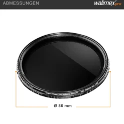 Walimex pro ND-Fader Graufilter vergütet 86 mm ND2-ND400 - Objektiv Filter aus hochwertigem optischem Glas, mit Metallfassung und Schutzhülle - Foto Zubehör