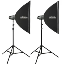 Walimex pro Newcomer 300 II 2er Set, Studioblitz Set inkl. Softboxen und Lampenstativen, LED Studiolicht 300 W mit Funk, hohe Lichtleistung ideal für Fotostudio