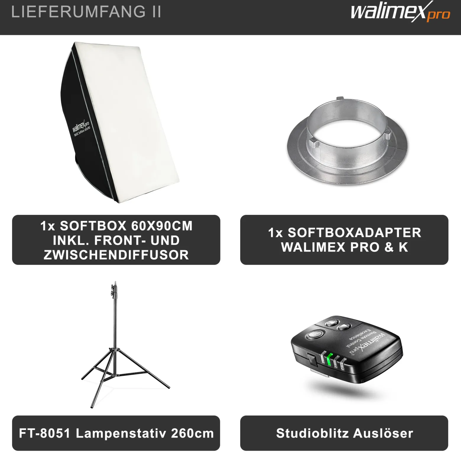 Walimex pro Newcomer 100 II Set, Studioblitz Set inkl. Softbox und Lampenstativ, LED Studiolicht mit Funk, Studiolampe mit hoher Lichtleistung ideal für Fotostudio