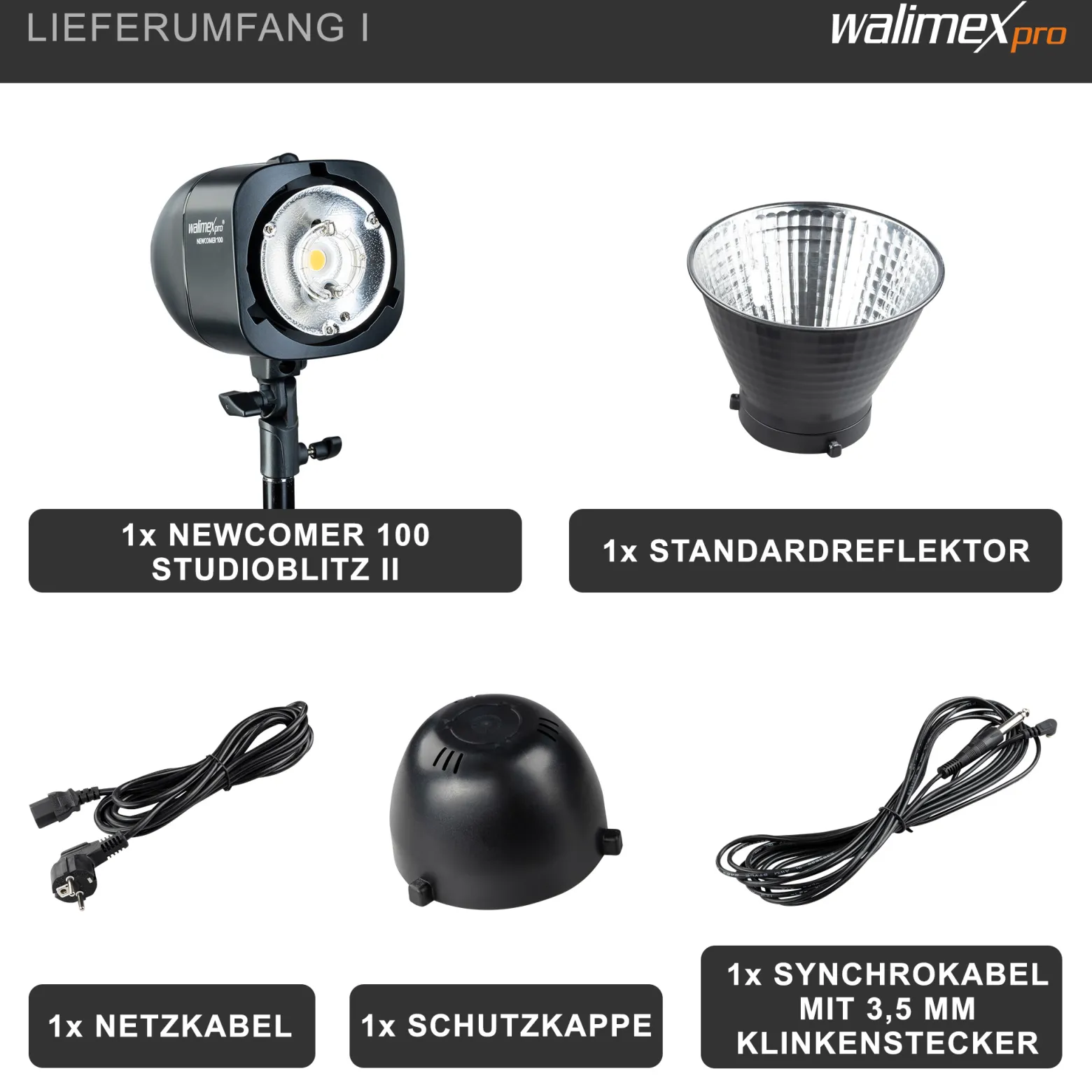 Walimex pro Newcomer 100 II Set, Studioblitz Set inkl. Softbox und Lampenstativ, LED Studiolicht mit Funk, Studiolampe mit hoher Lichtleistung ideal für Fotostudio