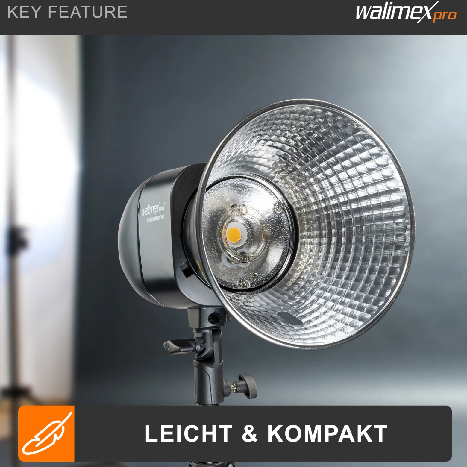 Walimex pro Newcomer 100 II Studioblitz, LED Studiolicht mit Funk, Studiolampe mit hoher Lichtleistung, Studio Blitz mit Überhitzungsschutz ideal für Fotostudio