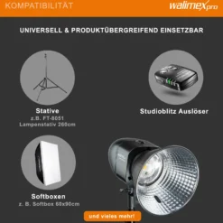 Walimex pro Newcomer 100 II Studioblitz, LED Studiolicht mit Funk, Studiolampe mit hoher Lichtleistung, Studio Blitz mit Überhitzungsschutz ideal für Fotostudio