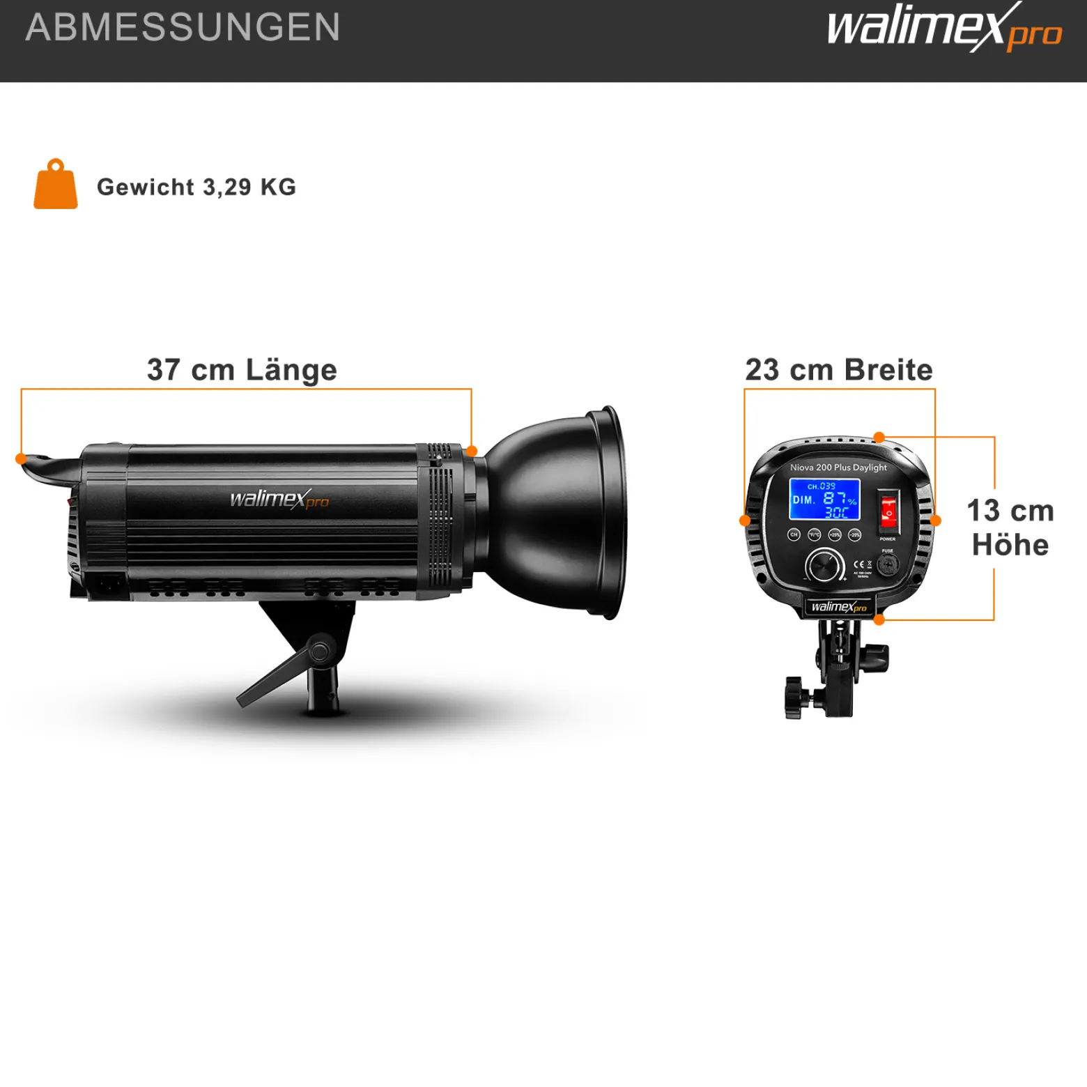 Walimex pro Niova Plus Daylight, dimmbare LED Videoleuchte 200 W, Videolicht mit Bowens-Reflektor & Soft Diffusor, Studiolicht mit COB-LED-Technologie