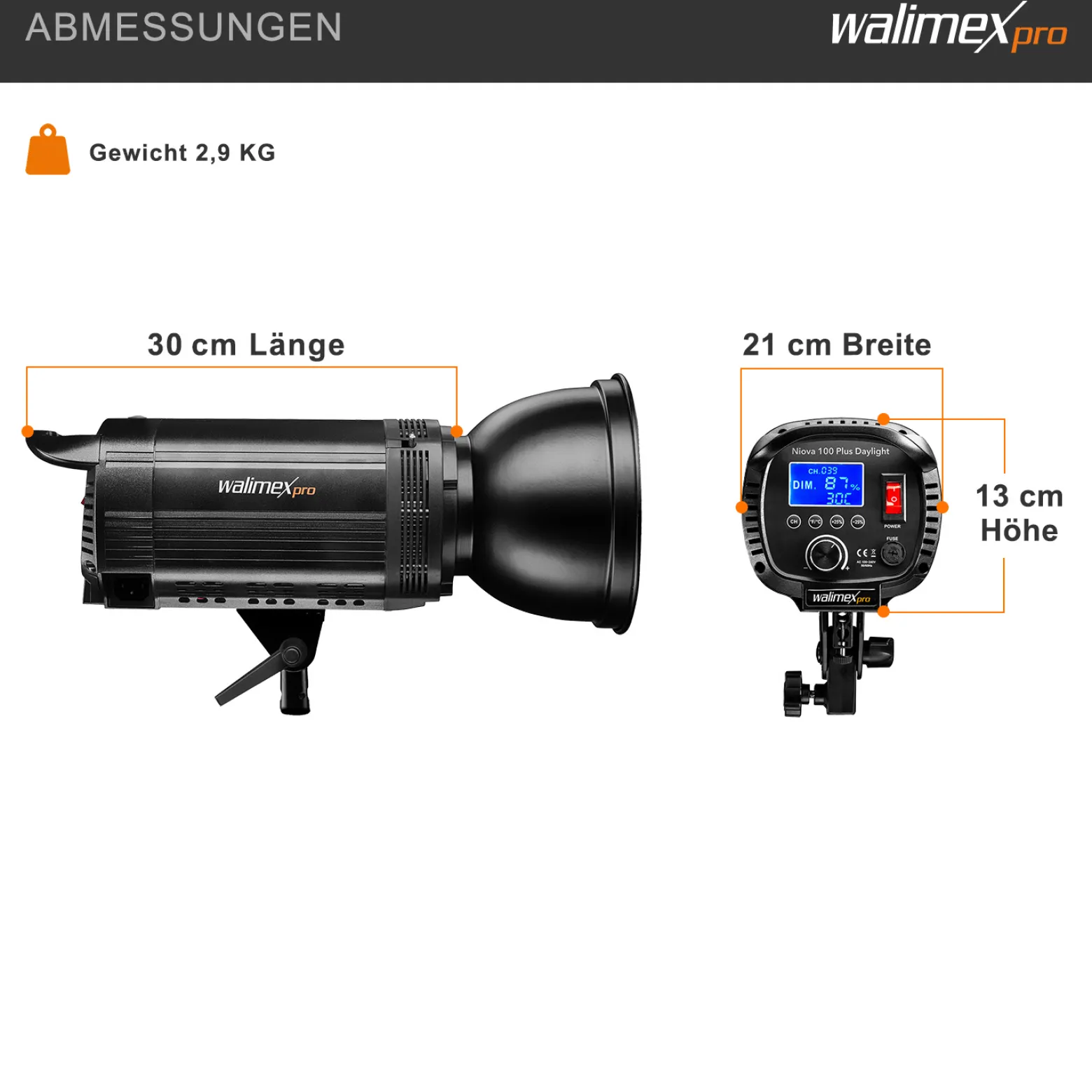 Walimex pro Niova Plus Daylight, dimmbare LED Videoleuchte 100 W, Videolicht mit Bowens-Reflektor & Soft Diffusor, Studiolicht mit COB-LED-Technologie