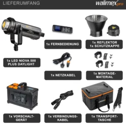 Walimex pro Niova Plus Daylight Studioleuchte 350 W, dimmbare LED Videoleuchte, Videolicht mit Bowens-Reflektor & Soft Diffusor, Studiolicht mit COB-LED-Technologie