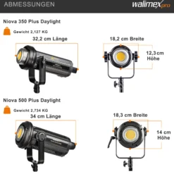 Walimex pro Niova Plus Daylight Set 350 & 500 W, dimmbare Videoleuchte, Videolicht mit Bowens-Reflektor & Soft Diffusor, Studiolicht mit COB-LED-Technologie