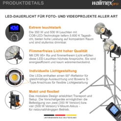 Walimex pro Niova Plus Daylight Set 350 & 500 W, dimmbare Videoleuchte, Videolicht mit Bowens-Reflektor & Soft Diffusor, Studiolicht mit COB-LED-Technologie