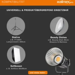 Walimex pro Niova Plus Studioleuchte, Videoleuchte mit Bi-Color, dimmbare LED Videoleuchte mit Reflektor, Studiolicht mit COB LED-Technologie