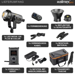 Walimex pro Niova Plus Studioleuchte, Videoleuchte mit Bi-Color, dimmbare LED Videoleuchte mit Reflektor, Studiolicht mit COB LED-Technologie
