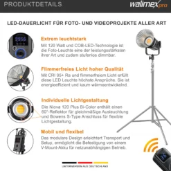 Walimex pro Niova Plus Studioleuchte, Videoleuchte mit Bi-Color, dimmbare LED Videoleuchte mit Reflektor, Studiolicht mit COB LED-Technologie