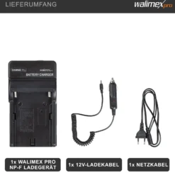 Walimex pro NP-F Akku-Ladegerät - 85 x 40 x 35 mm / 1000 mA - mit LED Anzeige, 12 V Ladekabel, automatischer Abschaltung - Zubehör für Fotografen
