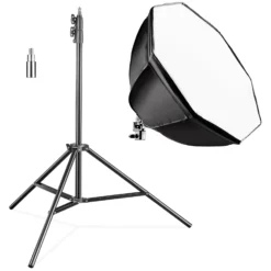 Walimex pro Octagon Softbox 55 cm mit 35 W LED Set inkl. FT-8051 Lampenstativ bis 260 cm Höhe, Studioleuchte 5000 K Tageslicht plus Lichtstativ mit Federdämpfung